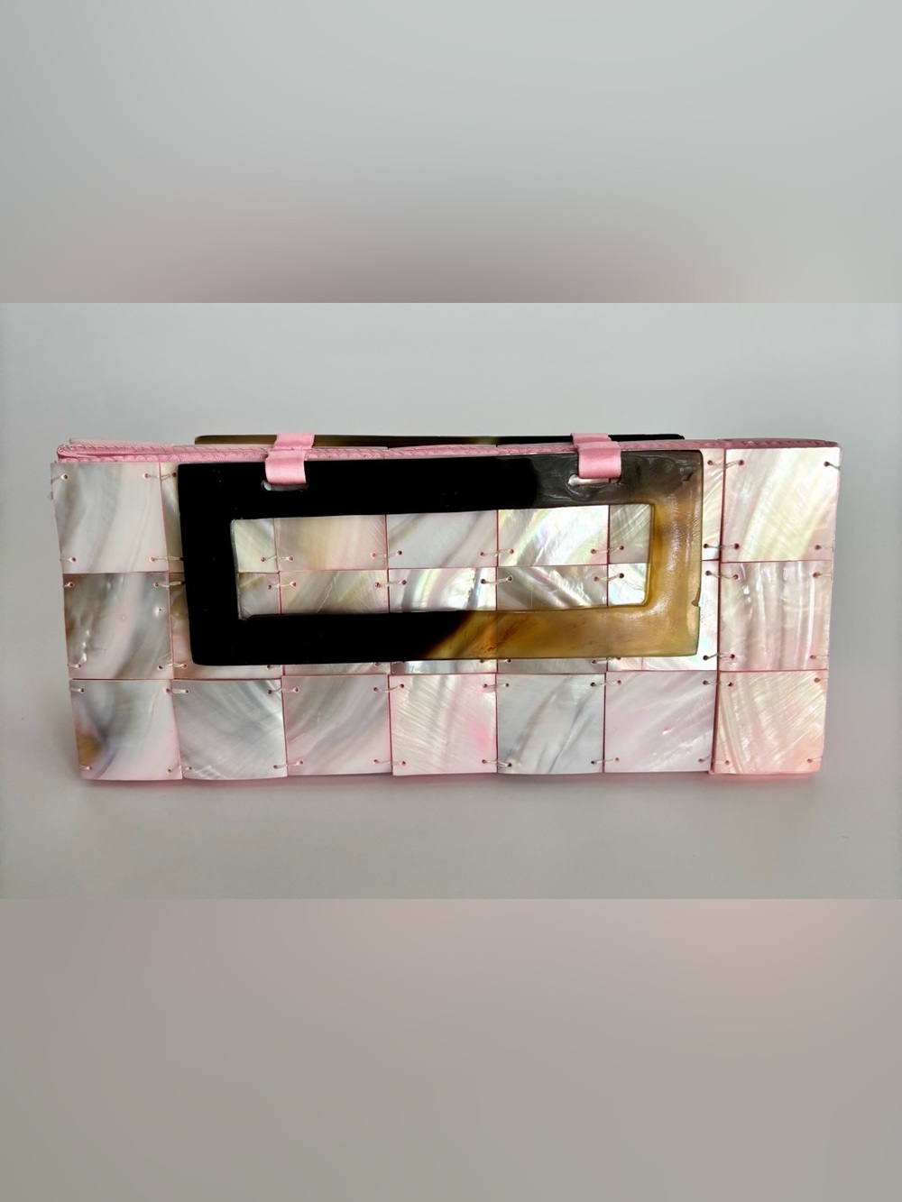 Pink Iridescent Shell Tile Mini Bag with Rectangular Handle - Picture 4 of 11
